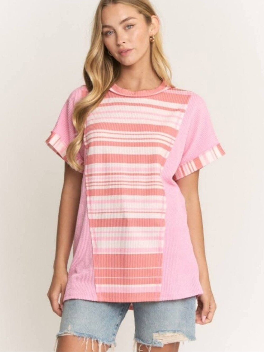 New Heimish Ribbed Pink & Coral Striped Top